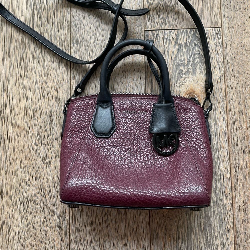 Michael Kors Mini Satchel Pebbled Crossbody Bag Purse Burgundy Red